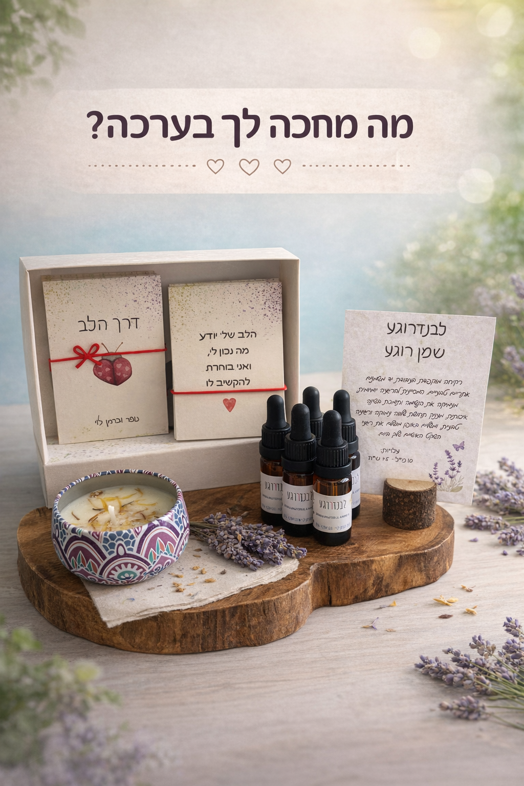 ערכת דרך הלב המלאה — קלפים, שמנים אתריים ונר