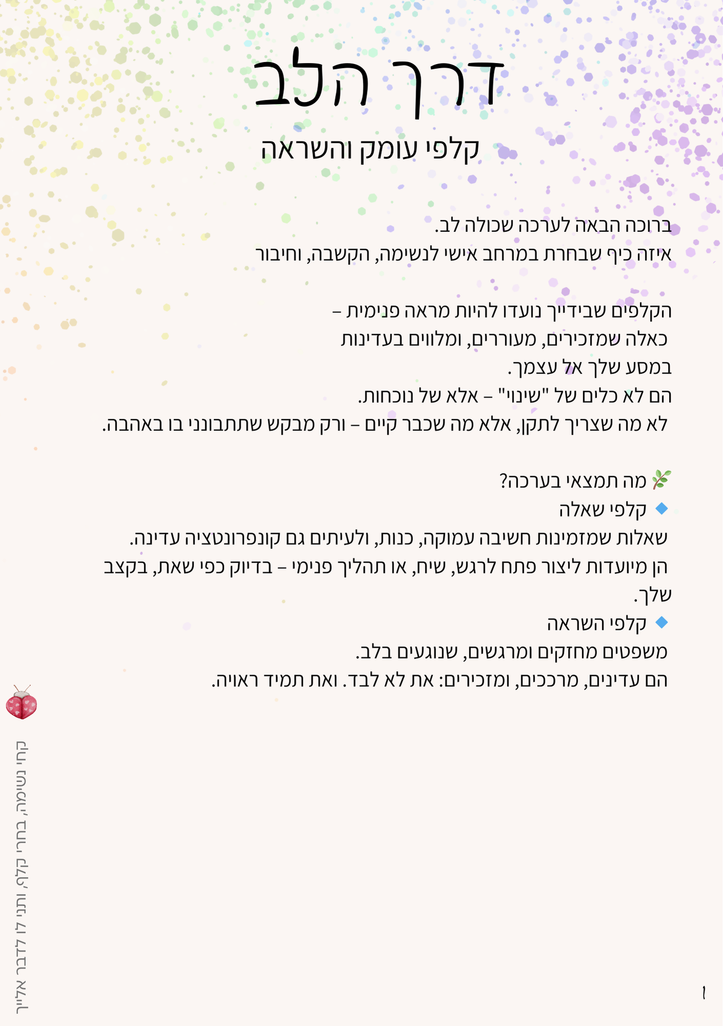 חוברת הדרכה — ברוכה הבאה / מה תמצאי בערכה